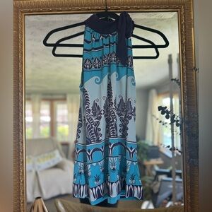 Tory Burch Blue and Black Patterned Tank Top